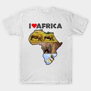 I Love Africa Wildlife Collage Map T-Shirt